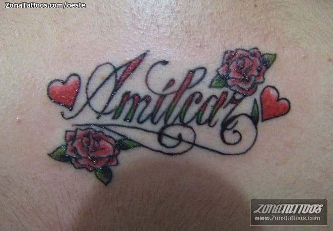 Foto de tatuaje Nombres, Corazones, Rosas