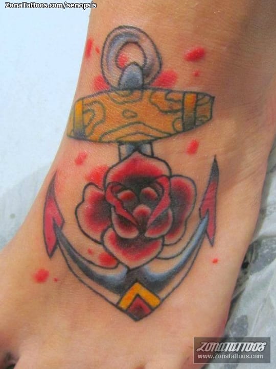 Foto de tatuaje Anclas, Flores, Rosas