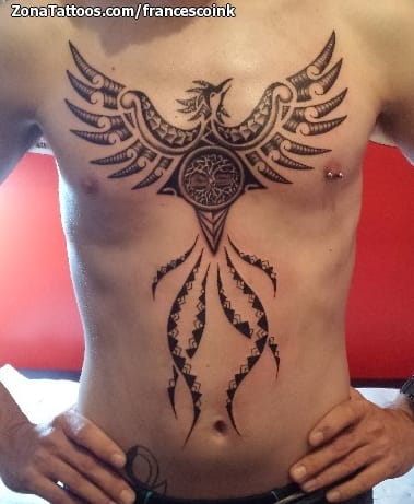 Tattoo photo Phoenix, Maori, Chest