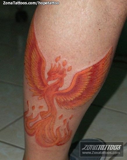 Tattoo photo Phoenix, Fantasy, Calf