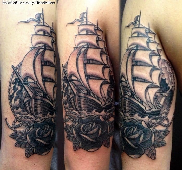 Foto de tatuaje Barcos, Flores, Rosas