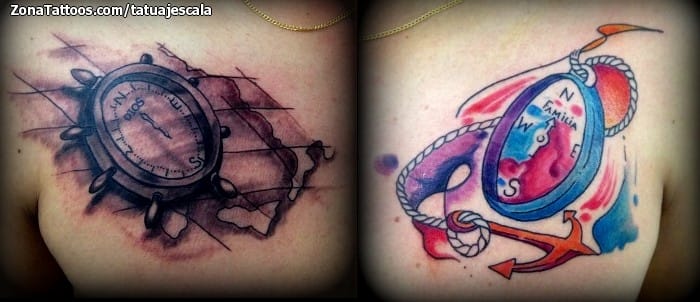 Tattoo photo Compasses, Watercolor, Chest