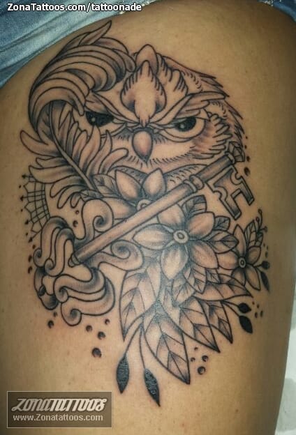 Tattoo photo Owls, Keys, Birds