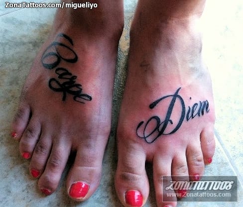 Tattoo photo Letters, Carpe Diem, Instep