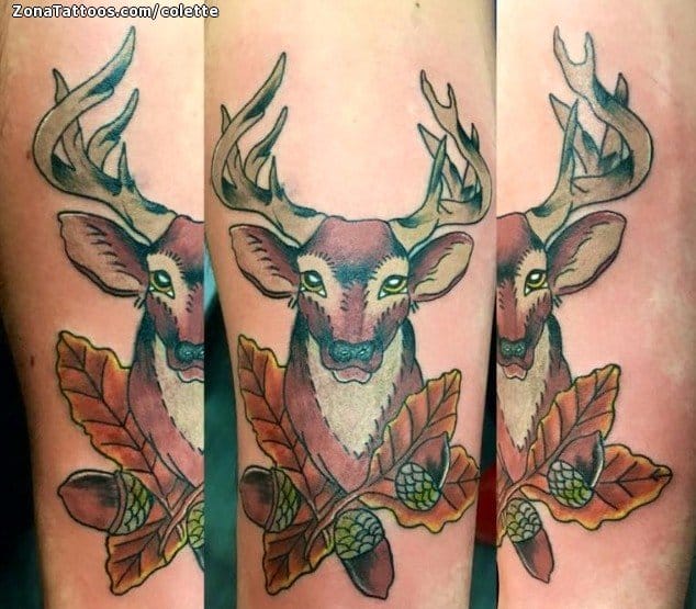 Tattoo photo Deers, Leaves, Animals