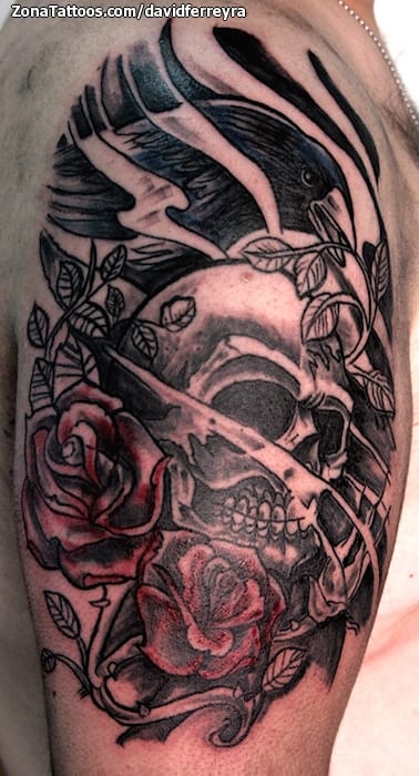 Foto de tatuaje Calaveras, Rosas, Cuervos