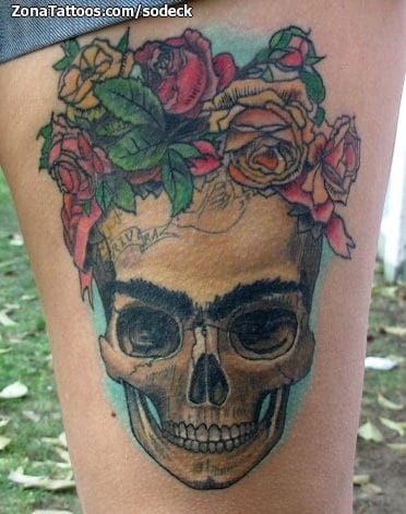 Tattoo photo Frida Kahlo, Skulls, Flowers