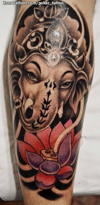 Foto de tatuaje Ganesha, Lotos, Religiosos