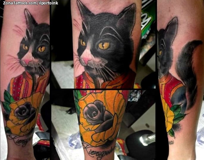 Foto de tatuaje Gatos, Animales, Flores