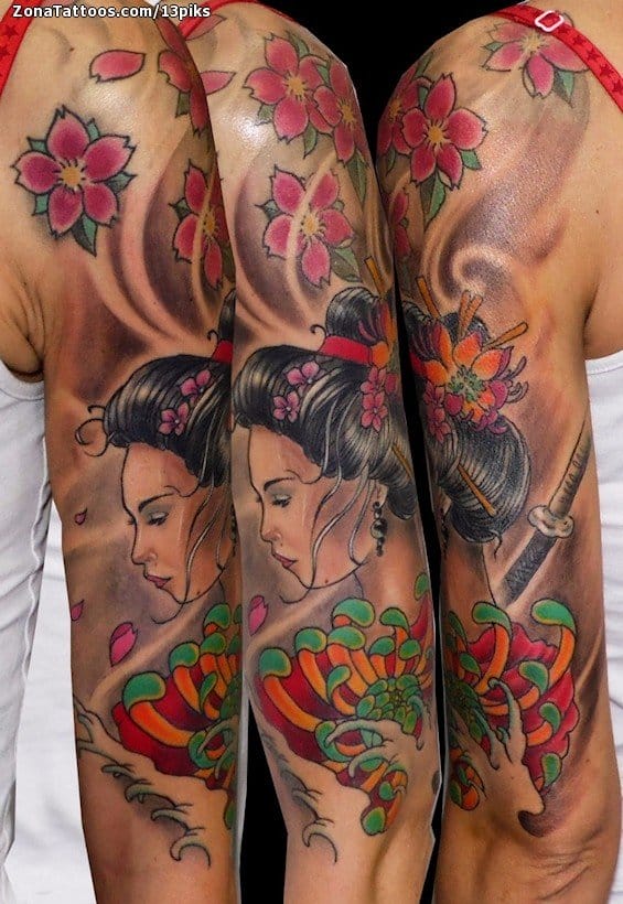 Foto de tatuaje Geishas, Crisantemos, Orientales