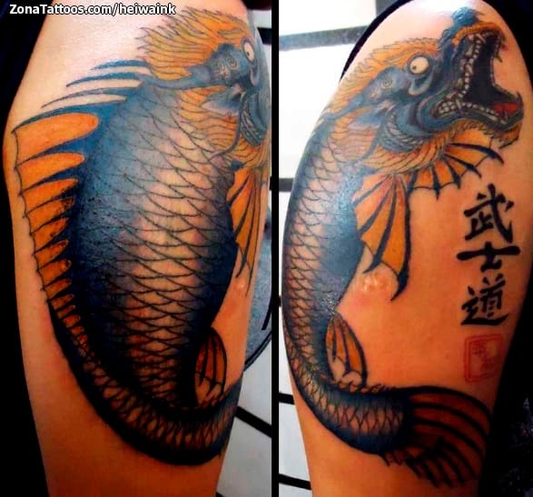 Tattoo photo Dragons, Koi, Asian