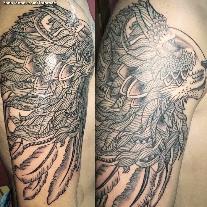 Tattoo photo Lions, Animals, Feathers