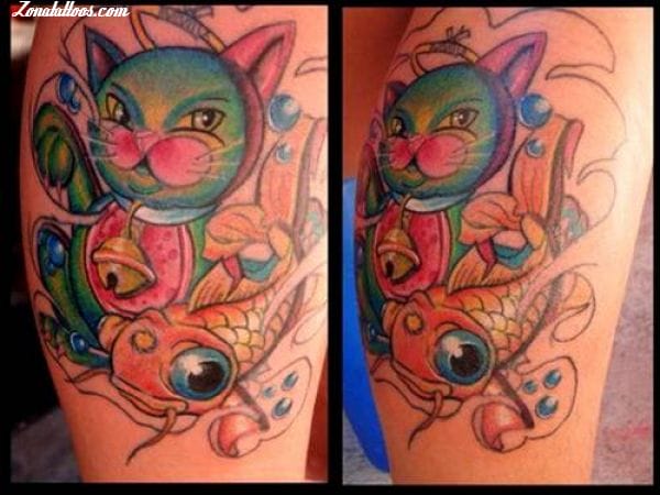 Tattoo photo Cats, Maneki-neko, Asian