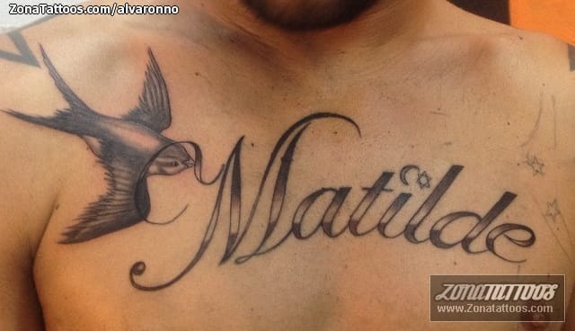 Foto de tatuaje Nombres, Letras, Golondrinas