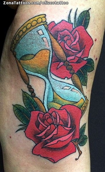 Tattoo photo Hourglass, Roses, Flowers