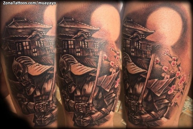 Tattoo photo Samurai, Pagoda, Asian