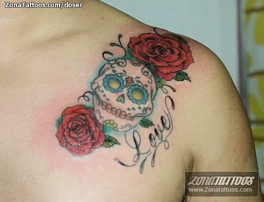 Tattoo photo Flowers, Roses, Sugar Skull