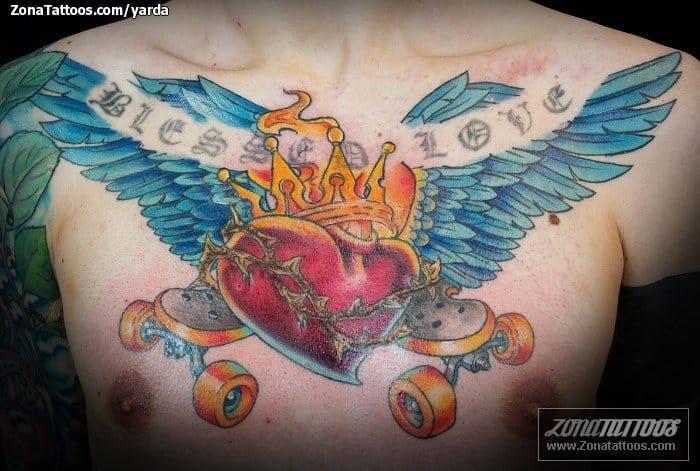 Tattoo photo Skate, Hearts, Wings