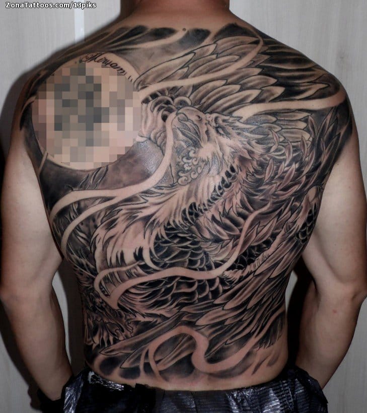 Tattoo photo Phoenix, Back, Fantasy