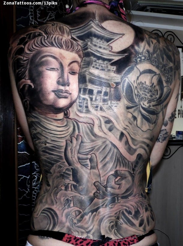 Foto de tatuaje Budas, Pagodas, Olas