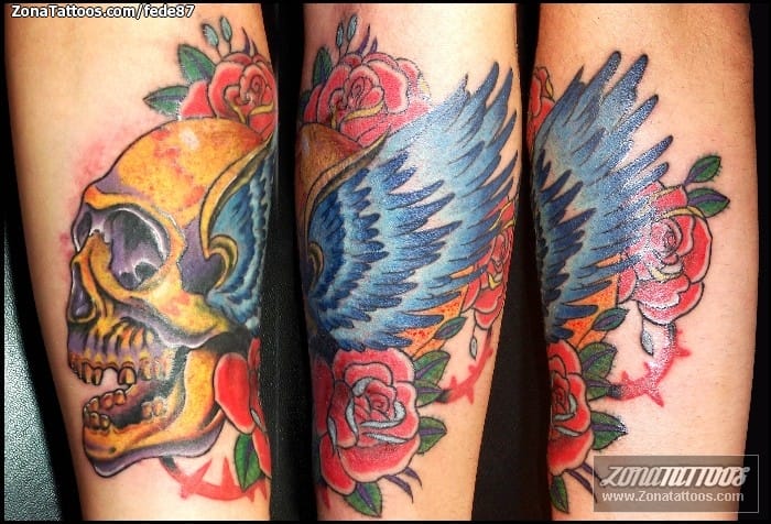 Tattoo photo Skulls, Wings, Roses