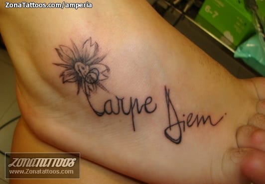 Tattoo photo Flowers, Letters, Carpe Diem