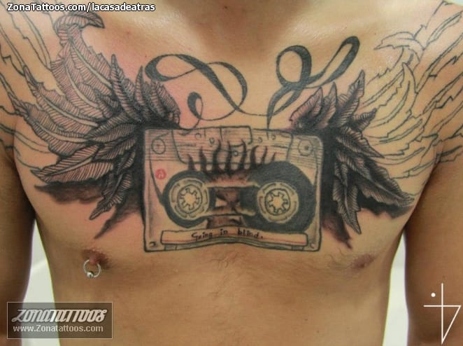 Tattoo photo Cassettes, Wings, Chest