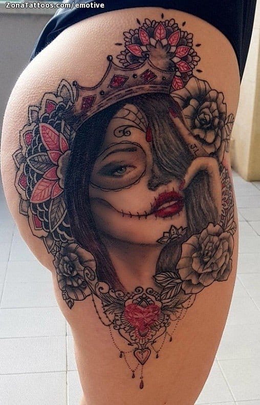 Foto de tatuaje Catrinas, Muslo, Trasero