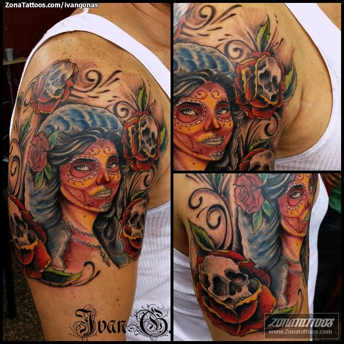 Tattoo photo Catrina, Skulls, Roses