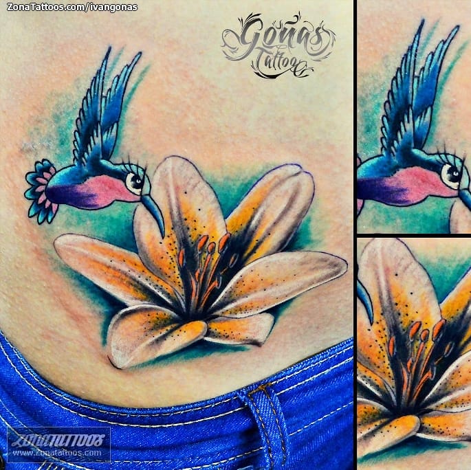 Foto de tatuaje Flores, Colibríes, Aves