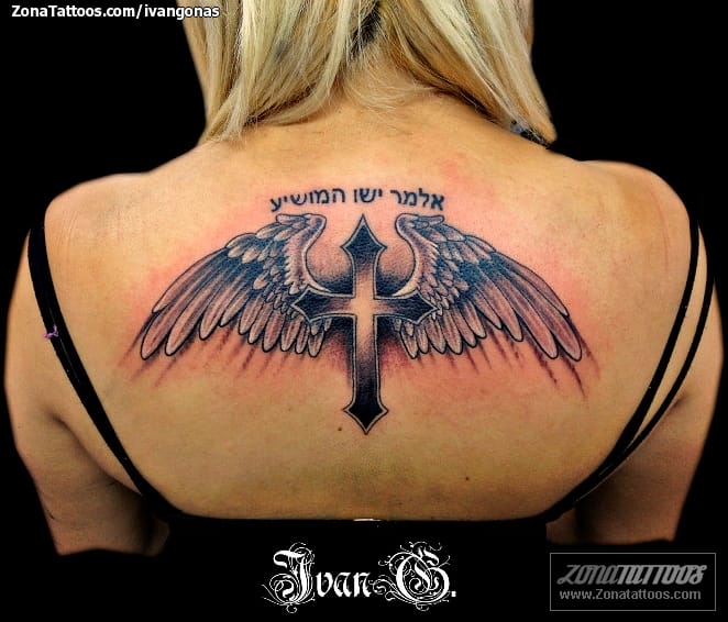 Tattoo photo Back, Wings, Crosses