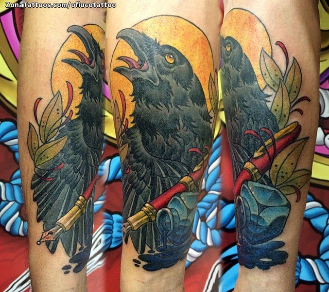 Tattoo photo Crows, Inkwells, Suns