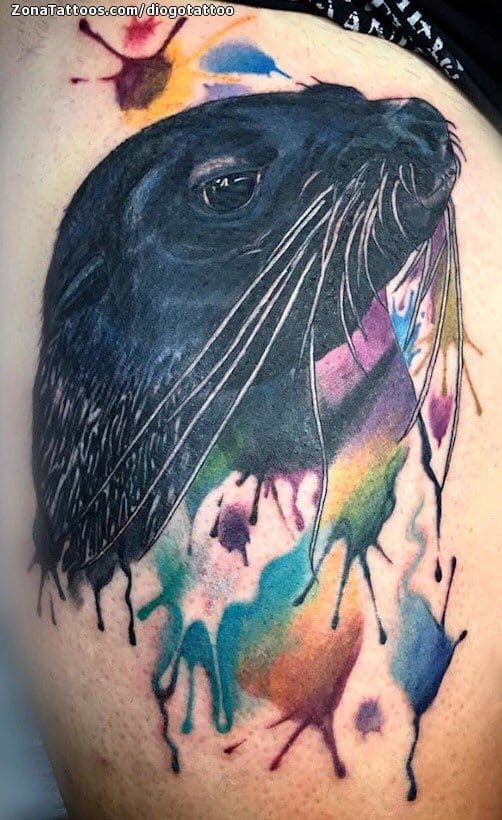 Foto de tatuaje Focas, Animales, Acuarela