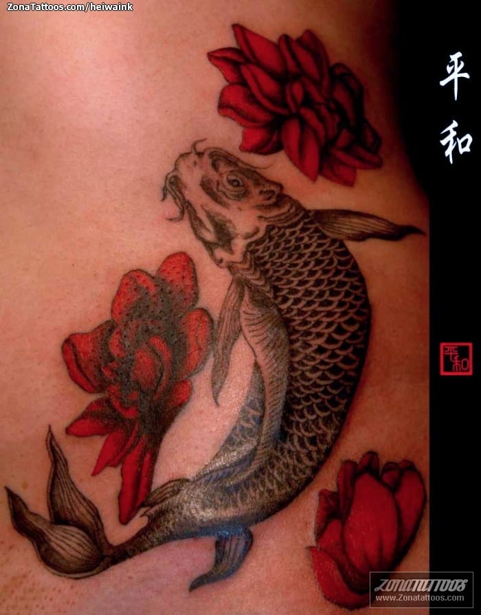 Foto de tatuaje Koi, Peces, Flores