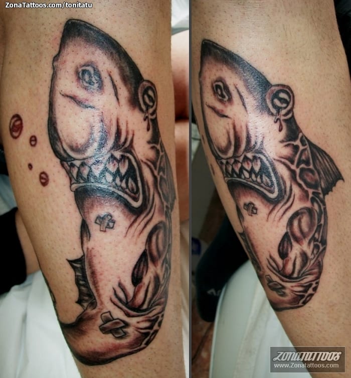 Tattoo photo Leg, Fish, Sharks