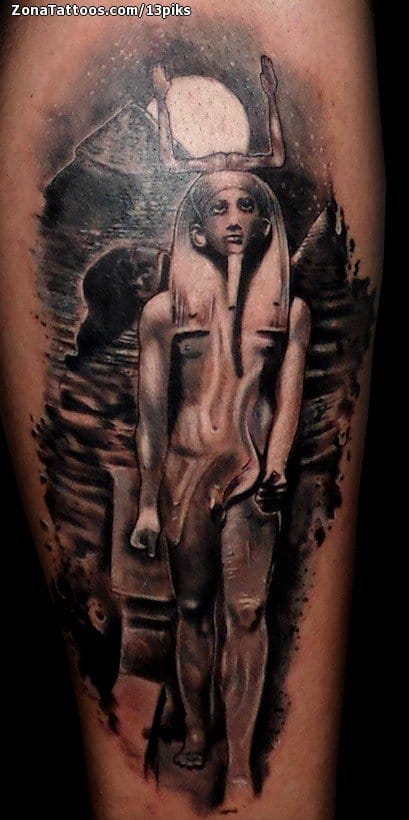 Tattoo photo Egyptian, Leg, Pyramids