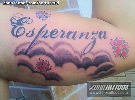 Tattoo photo Names, Clouds, Flowers