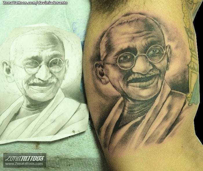 Foto de tatuaje Gandhi, Retratos, Rostros