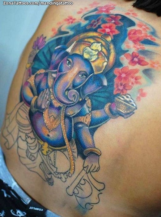 Foto de tatuaje Ganesha, Flores, Hindúes