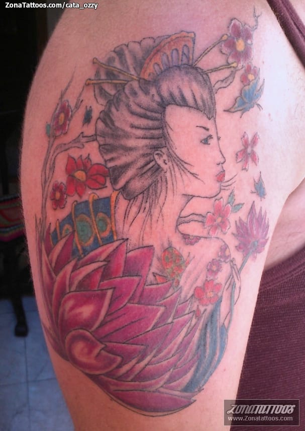 Tattoo photo Geisha, Lotus, Asian