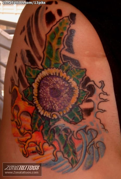 Tattoo photo Flowers, Sunflowers, Waves