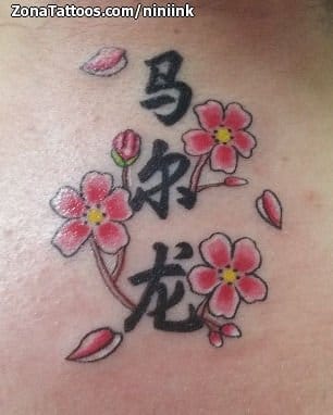 Tattoo photo Kanjis, Flowers, Petals