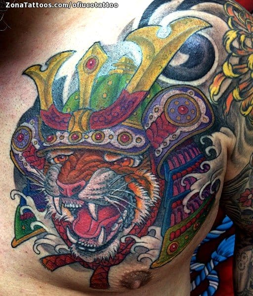 Tattoo photo Kabuto, Tigers, Asian