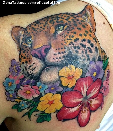 Foto de tatuaje Leopardos, Flores, Animales