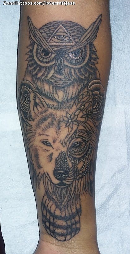 Tattoo photo Owls, Wolfs, Animals