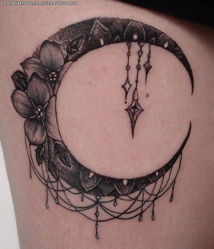 Tattoo photo Moons, Astronomy, Flowers