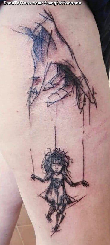 Foto de tatuaje Marionetas, Muslo, Pierna