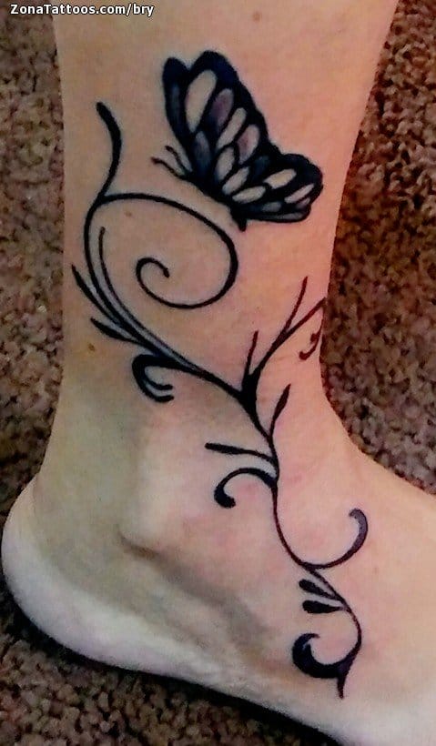 Foto de tatuaje Mariposas, Filigranas, Tobillo