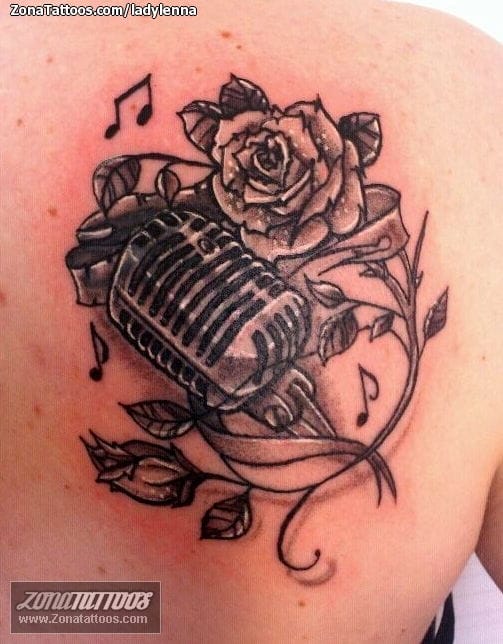 Tattoo photo Roses, Flowers, Microphones