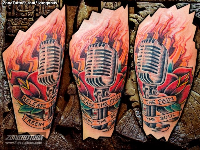 Tattoo photo Microphones, Llamas, Fires